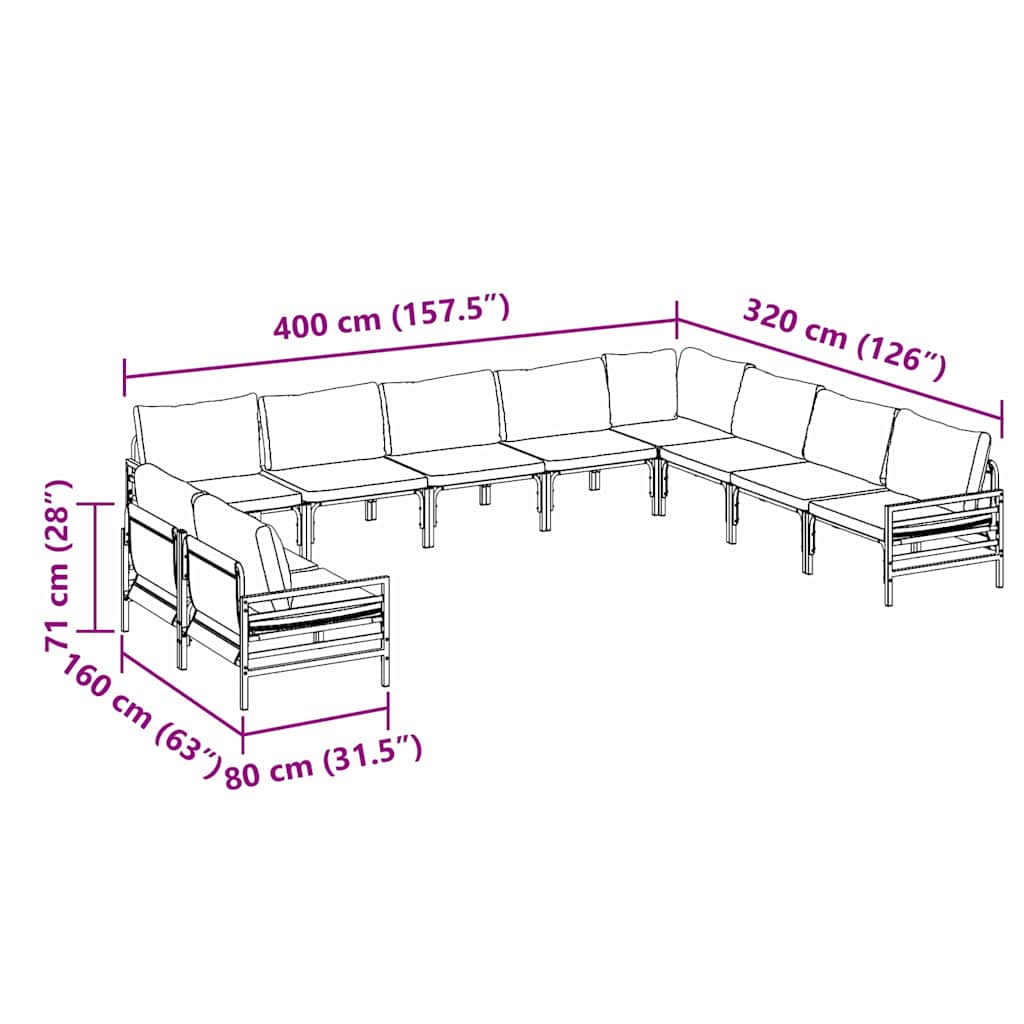 Garden Sofa Set With Cushion 10 Pcs Black Steel