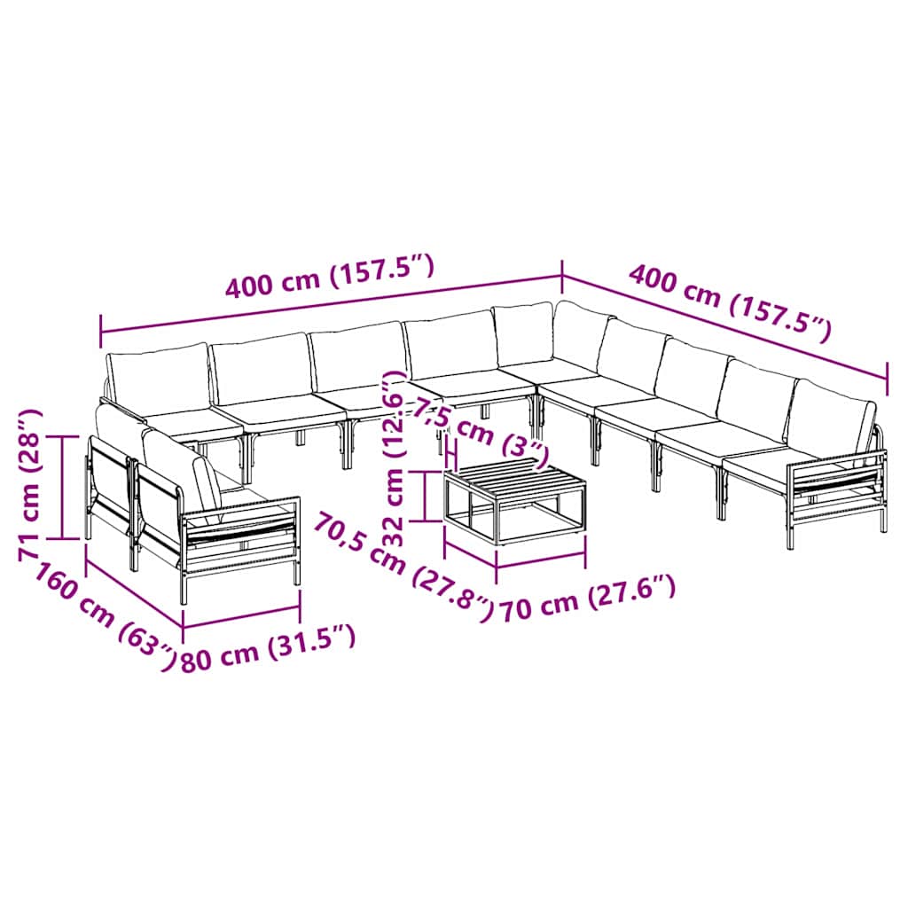 Garden Sofa Set With Cushion 12 Pcs Black Steel
