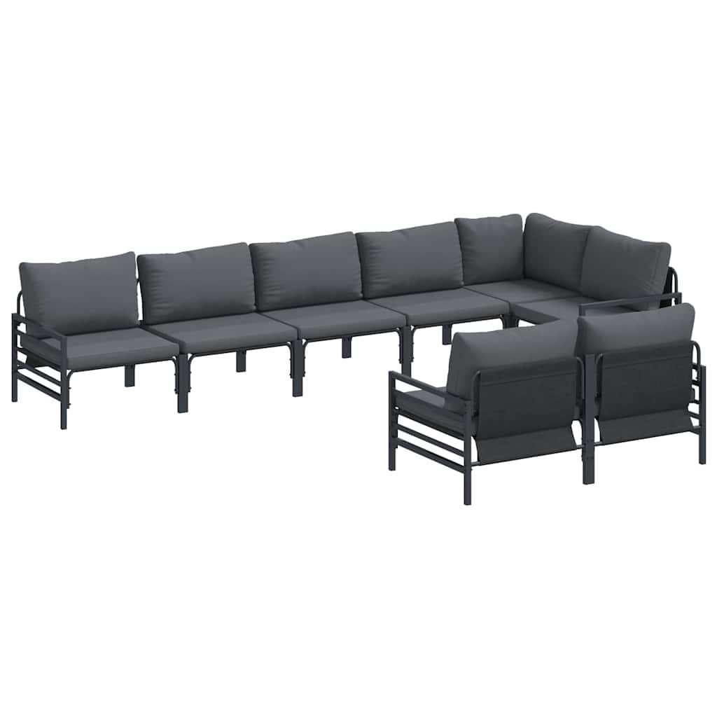 Outdoor Furniture Set Garden Sofa Cushion 9 Pcs Black Steel Weather Resistant