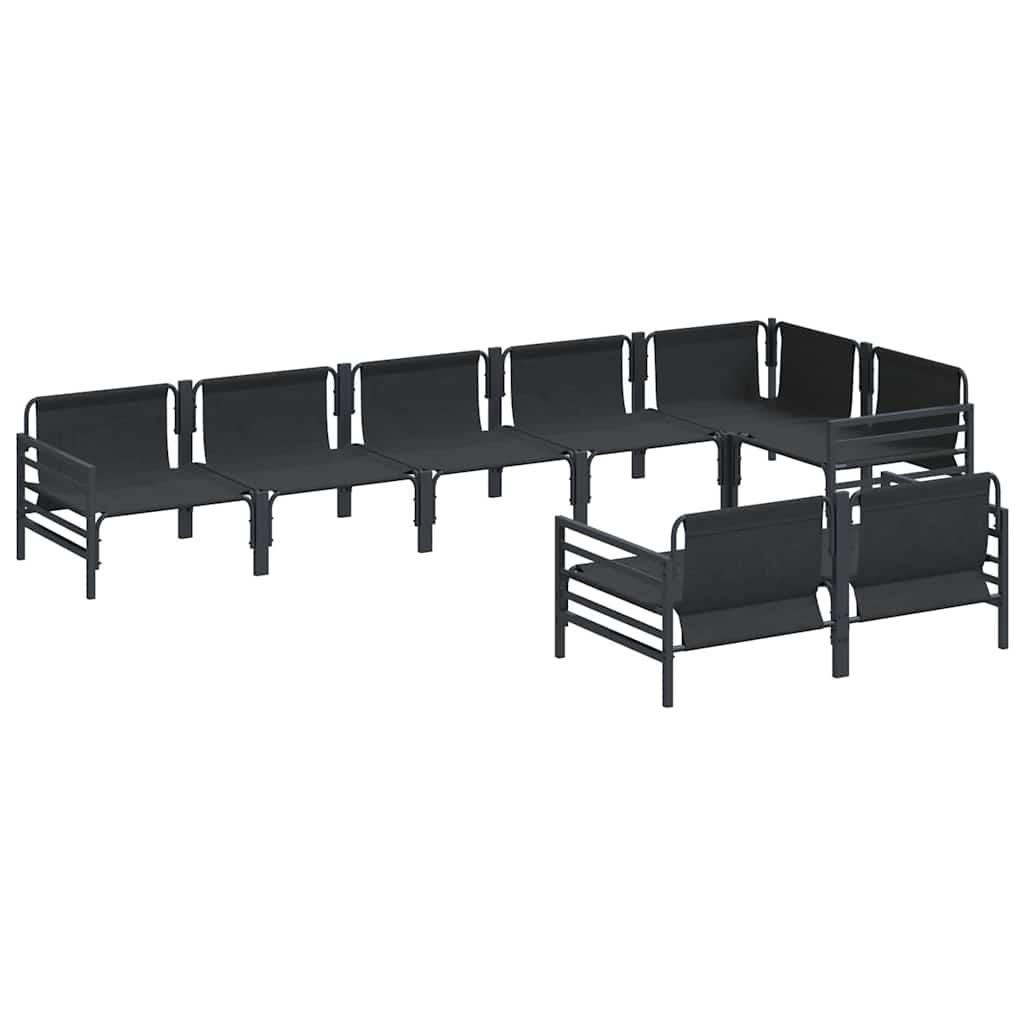 Outdoor Furniture Set Garden Sofa Cushion 9 Pcs Black Steel Weather Resistant