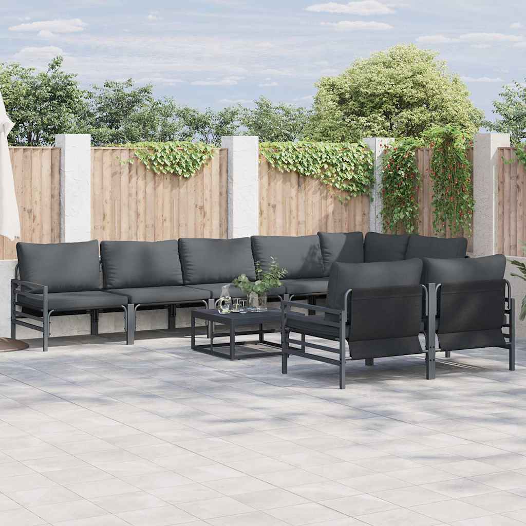 Outdoor Furniture Set Garden Sofa Cushion 9 Pcs Black Steel Weather Resistant