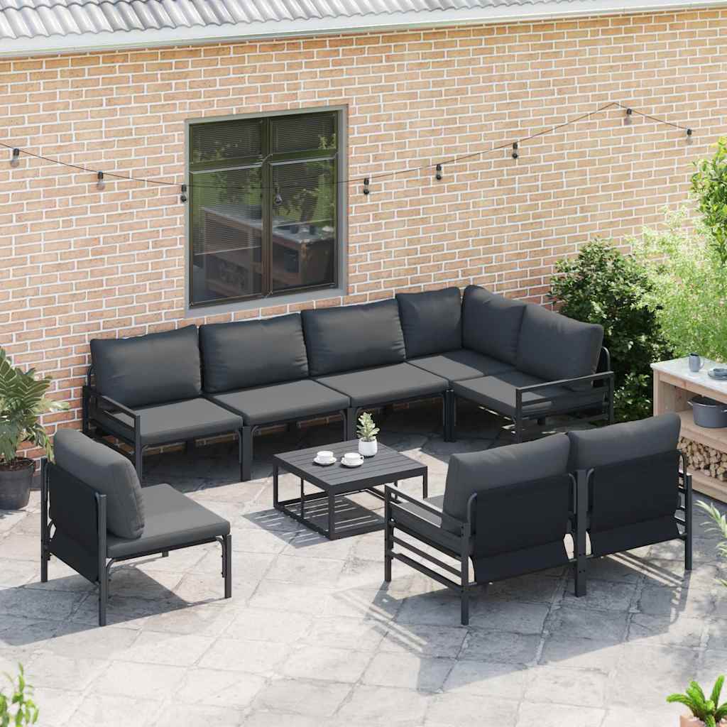 Outdoor Furniture Set Garden Sofa Cushion 9 Pcs Black Steel Weather Resistant