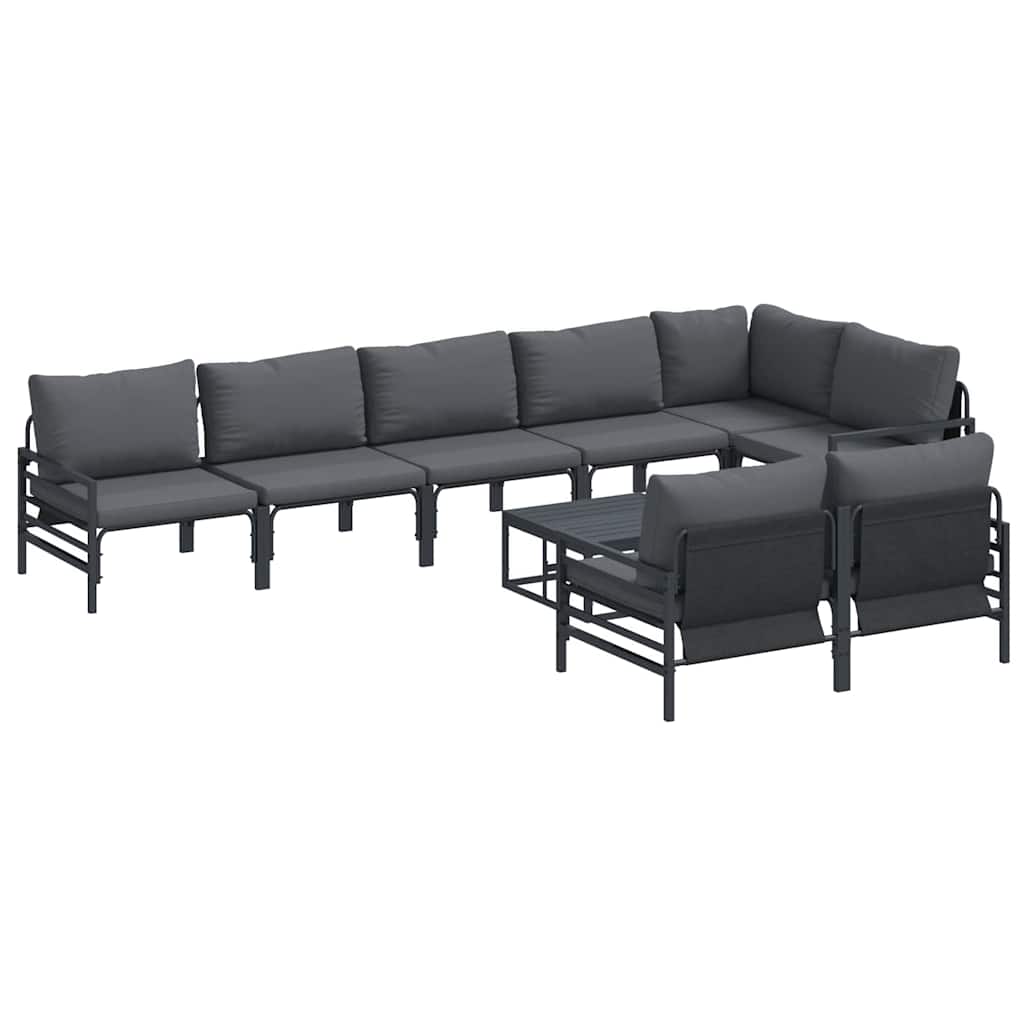 Outdoor Furniture Set Garden Sofa Cushion 9 Pcs Black Steel Weather Resistant
