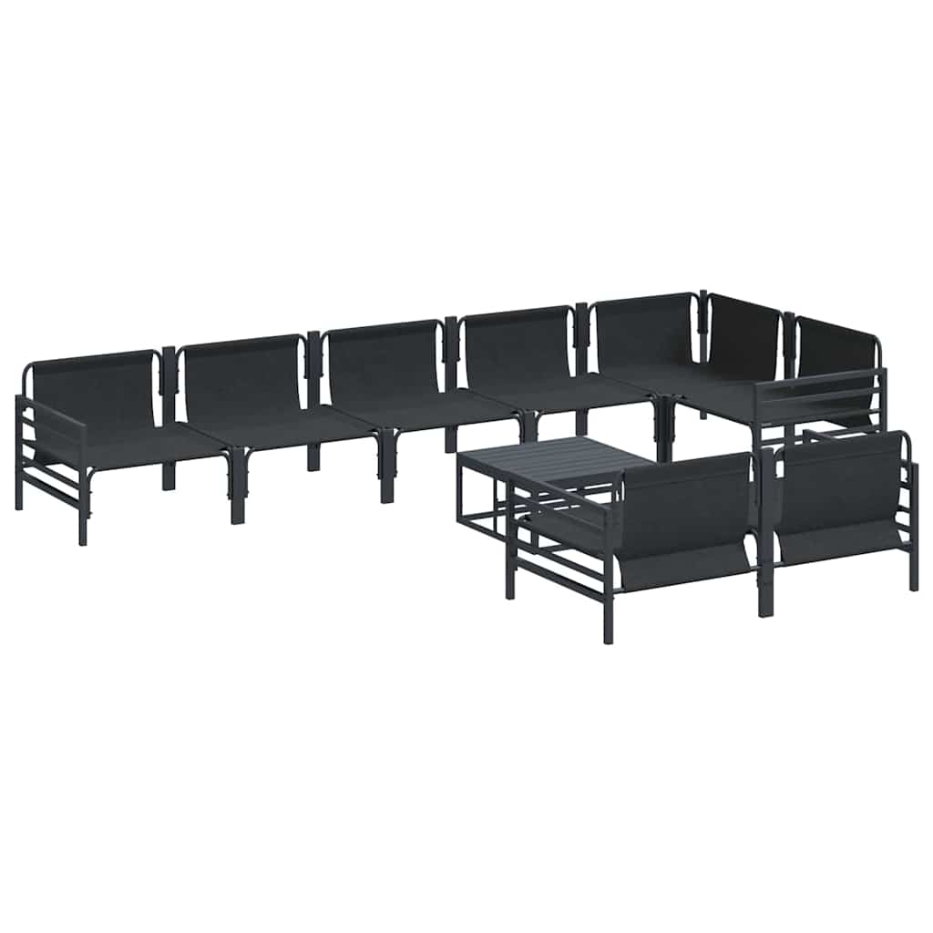 Outdoor Furniture Set Garden Sofa Cushion 9 Pcs Black Steel Weather Resistant