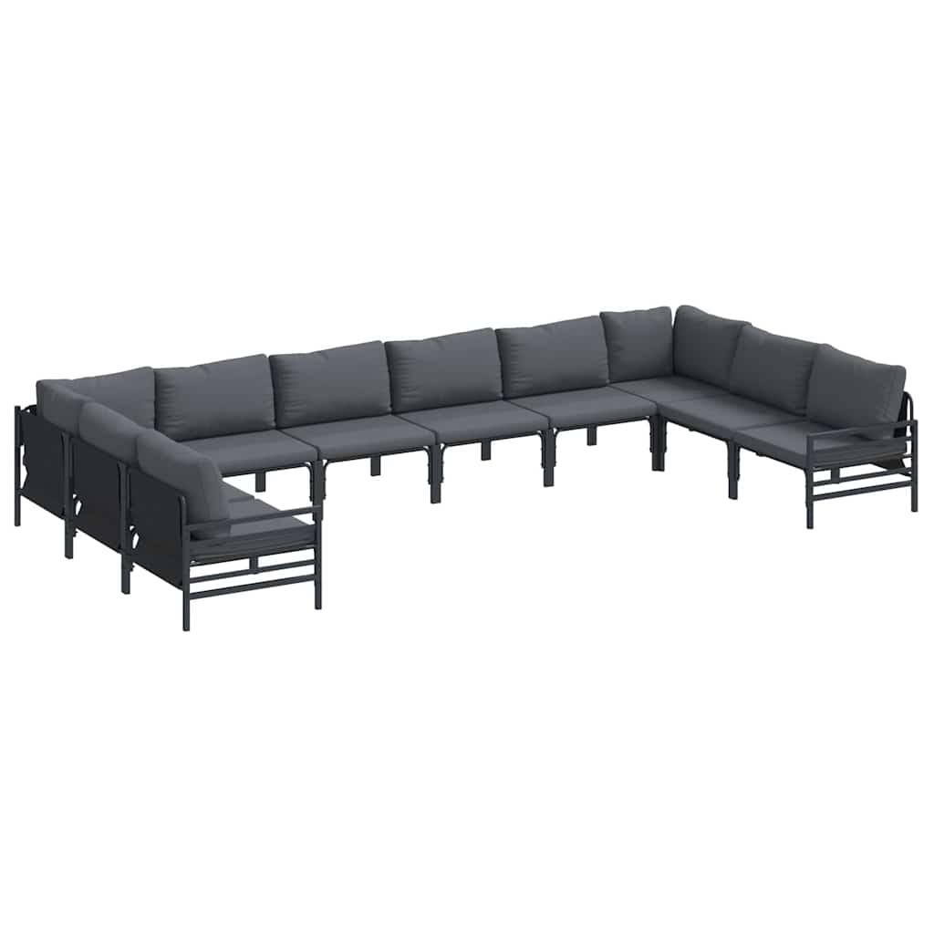 Outdoor Furniture Set Garden Sofa Cushion 10 Pcs Black Steel Powder-Coated Witho