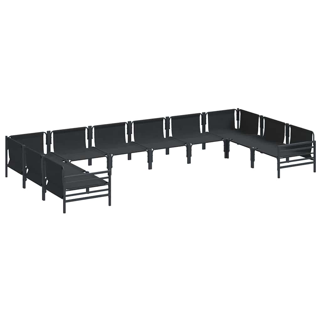 Outdoor Furniture Set Garden Sofa Cushion 10 Pcs Black Steel Powder-Coated Witho