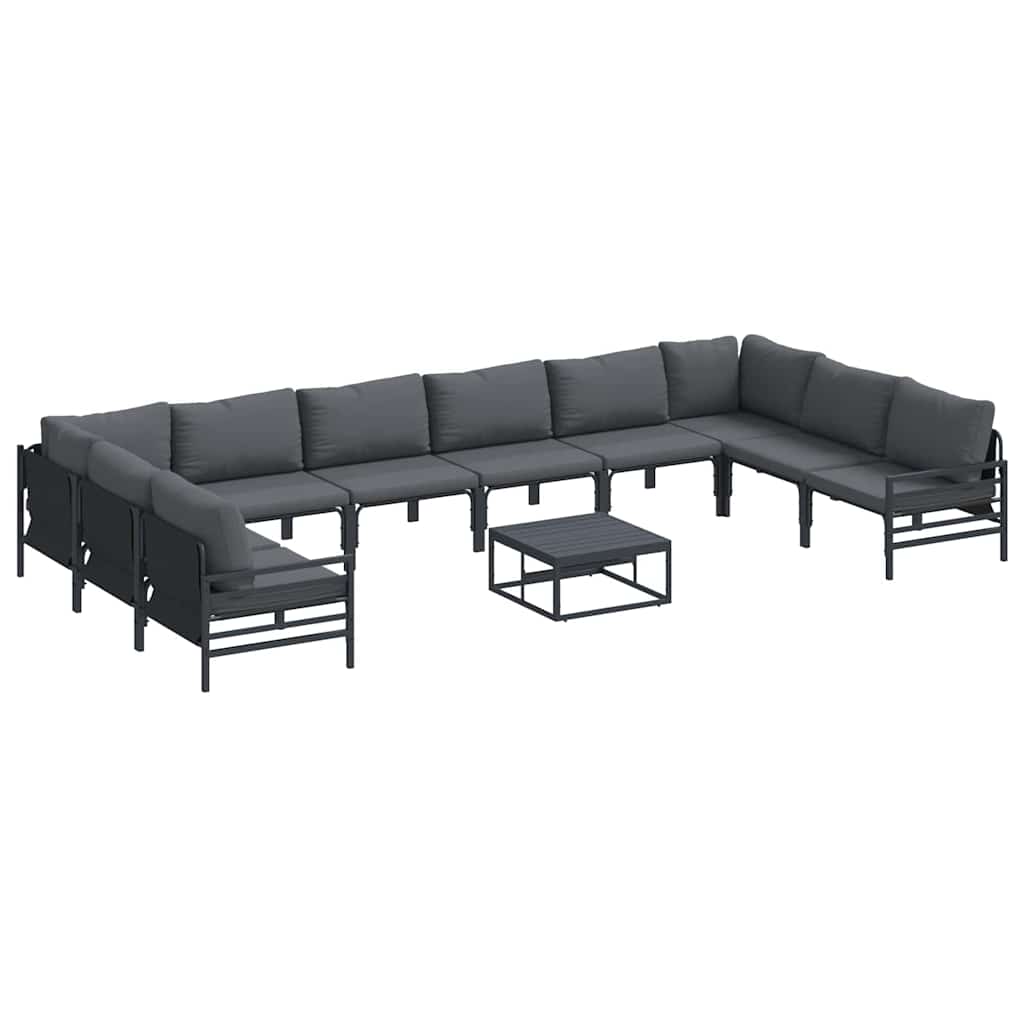 Outdoor Furniture Set Garden Sofa Cushion 10 Pcs Black Steel Powder-Coated Witho