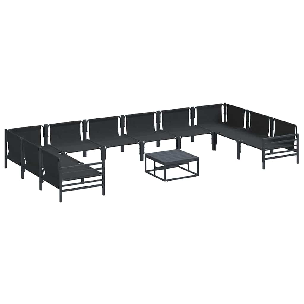 Outdoor Furniture Set Garden Sofa Cushion 10 Pcs Black Steel Powder-Coated Witho