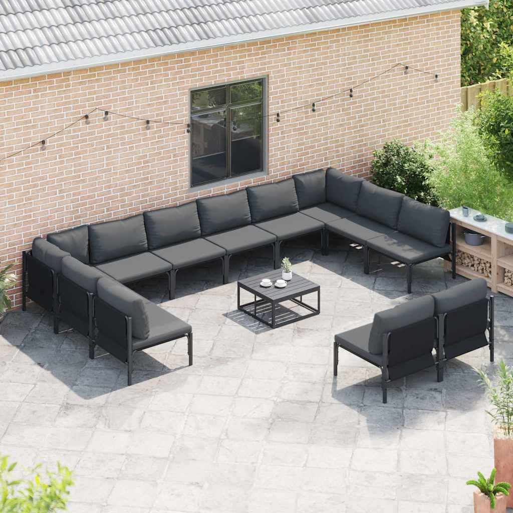 Garden Sofa Set With Cushion 13 Pcs Black Steel