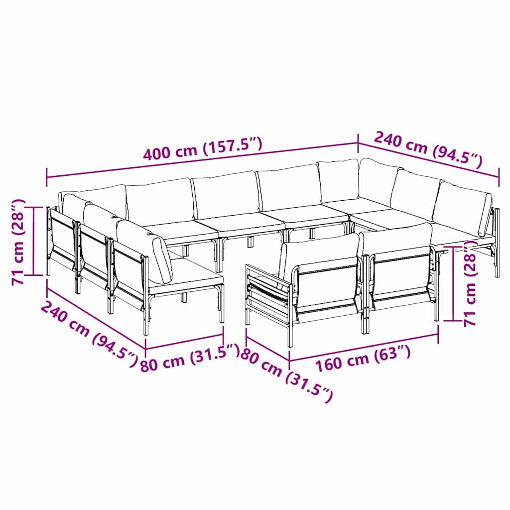 Garden Sofa Set With Cushion 11 Pcs Black Steel