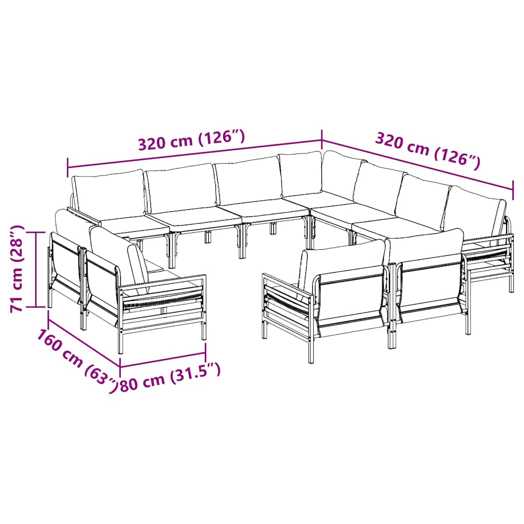 Garden Sofa Set With Cushion 11 Pcs Black Steel