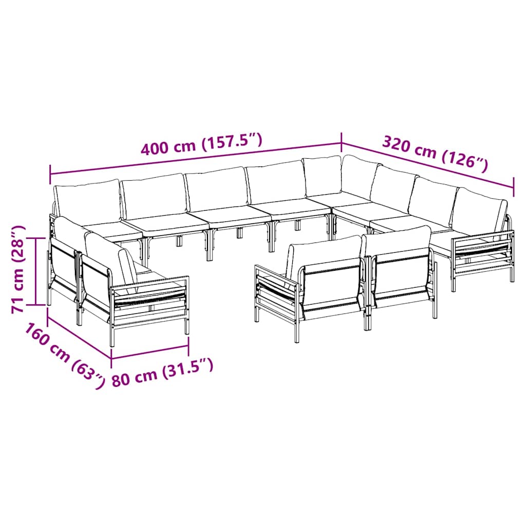 Garden Sofa Set With Cushion 12 Pcs Black Steel