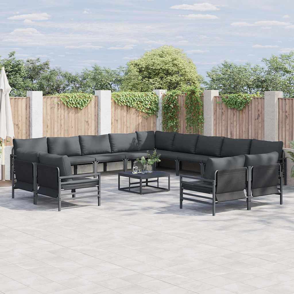 Outdoor Furniture Set Garden Sofa Cushion 13 Pcs Black Steel Powder-Coated Witho