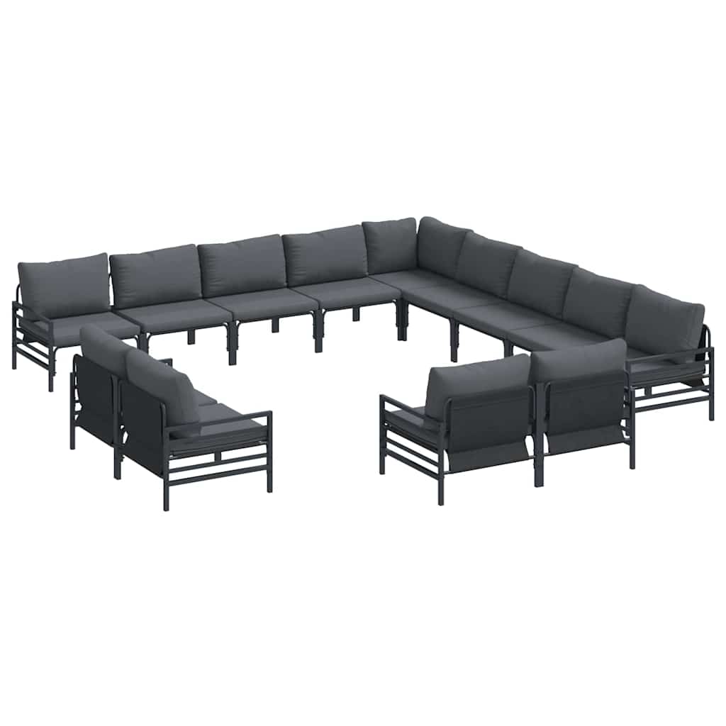 Outdoor Furniture Set Garden Sofa Cushion 13 Pcs Black Steel Powder-Coated Witho