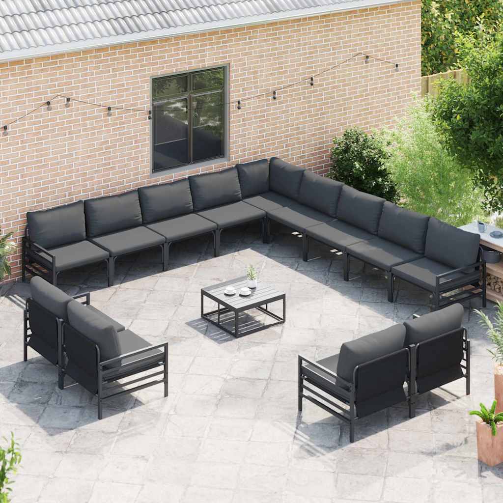 Outdoor Furniture Set Garden Sofa Cushion 13 Pcs Black Steel Powder-Coated Witho