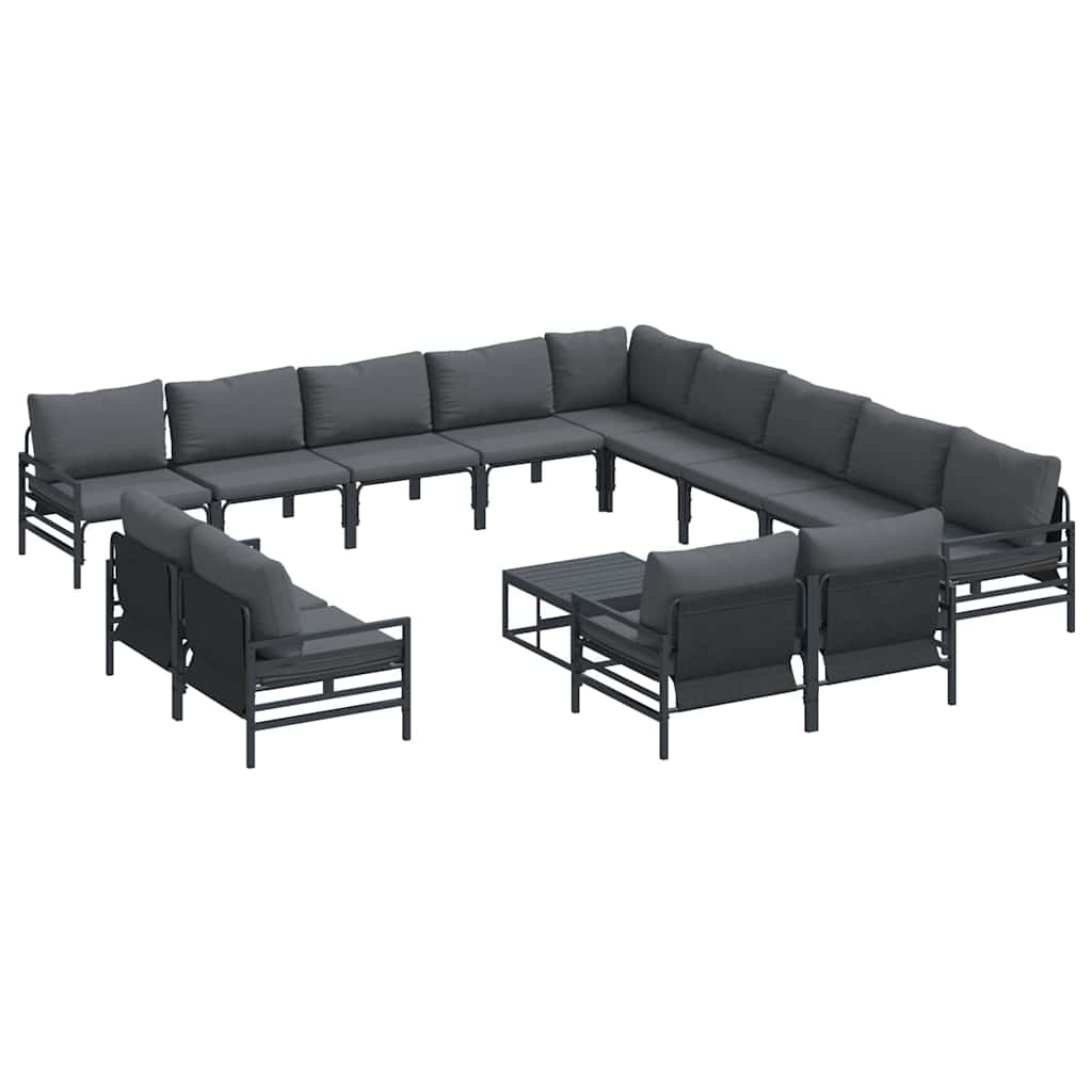 Outdoor Furniture Set Garden Sofa Cushion 13 Pcs Black Steel Powder-Coated Witho