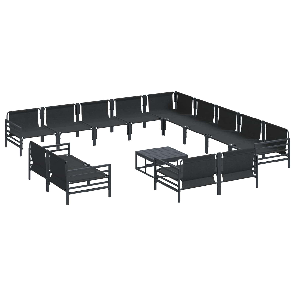 Outdoor Furniture Set Garden Sofa Cushion 13 Pcs Black Steel Powder-Coated Witho