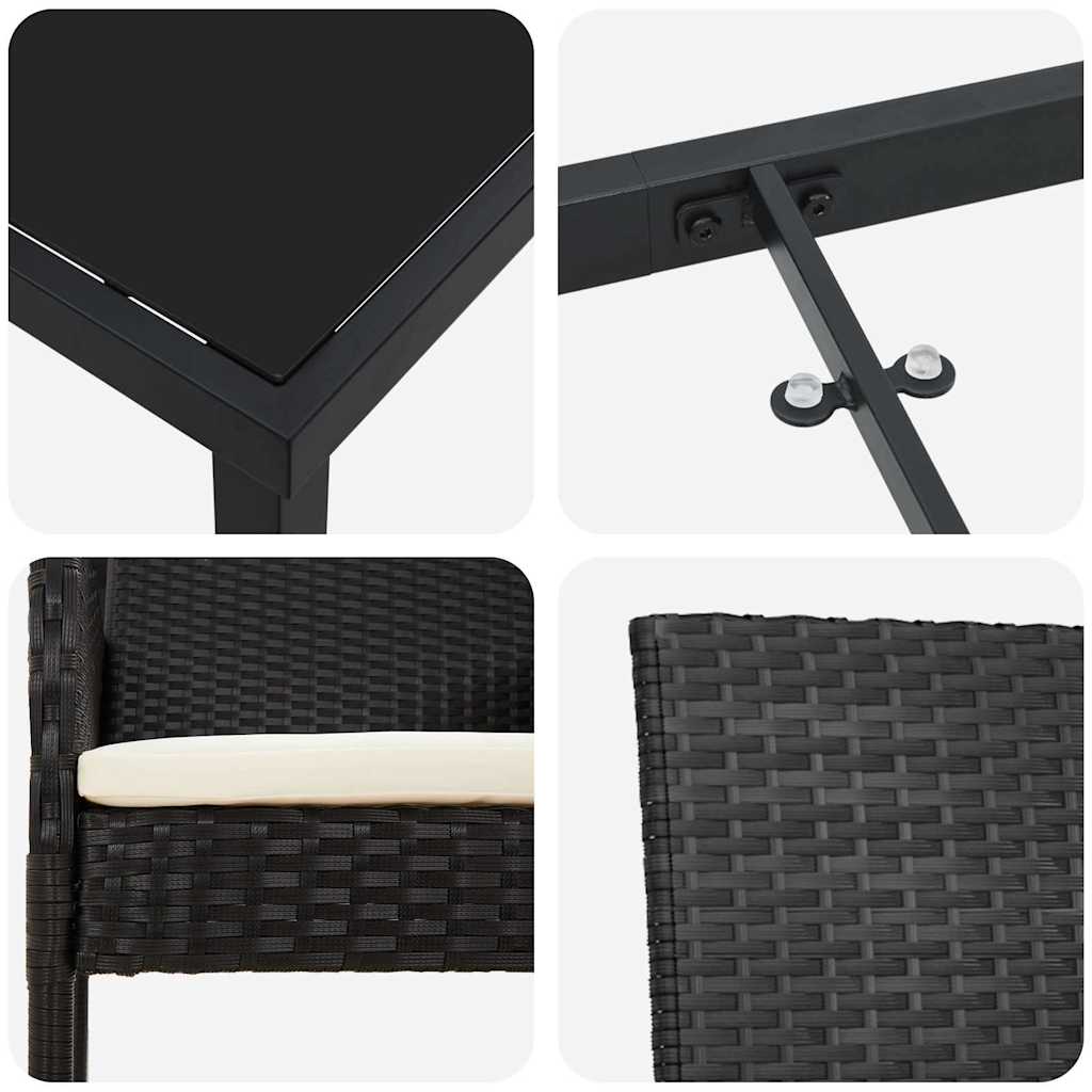 Garden Dining Set With Cushion 5 Pcs Black Poly Rattan