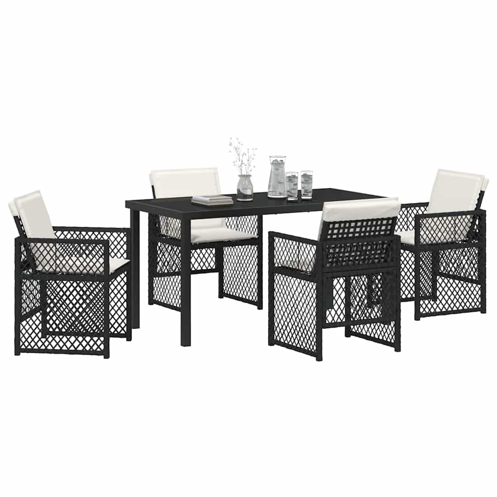 Garden Dining Set 5 Pcs Black Poly Rattan