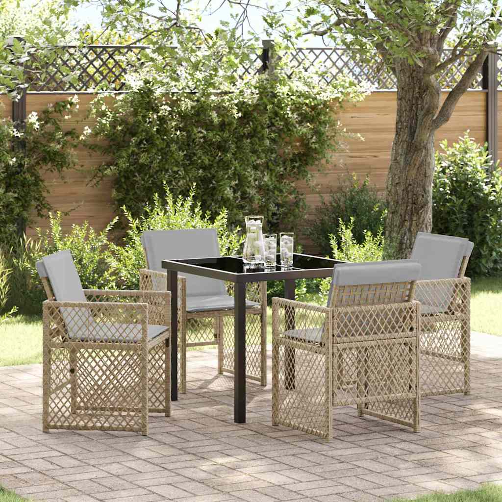 Garden Dining Set 5 Pcs Beige Poly Rattan