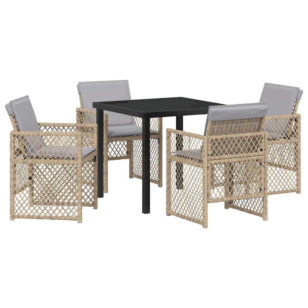 Garden Dining Set 5 Pcs Beige Poly Rattan