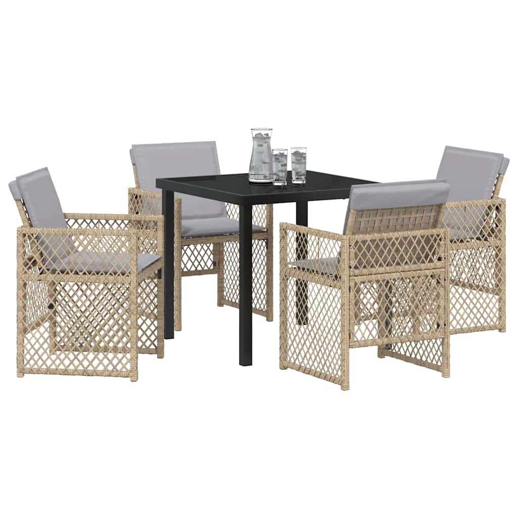 Garden Dining Set 5 Pcs Beige Poly Rattan