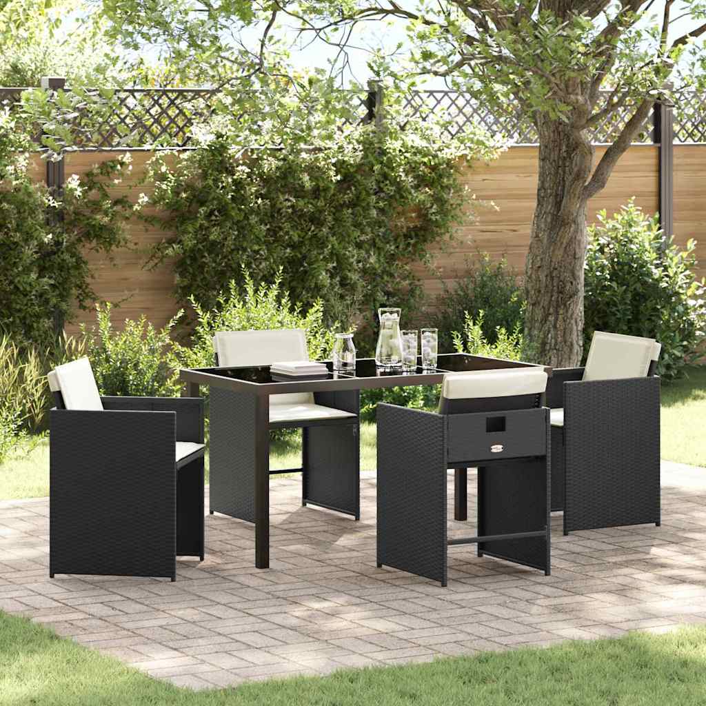 Garden Dining Set 5 Pcs Black Poly Rattan