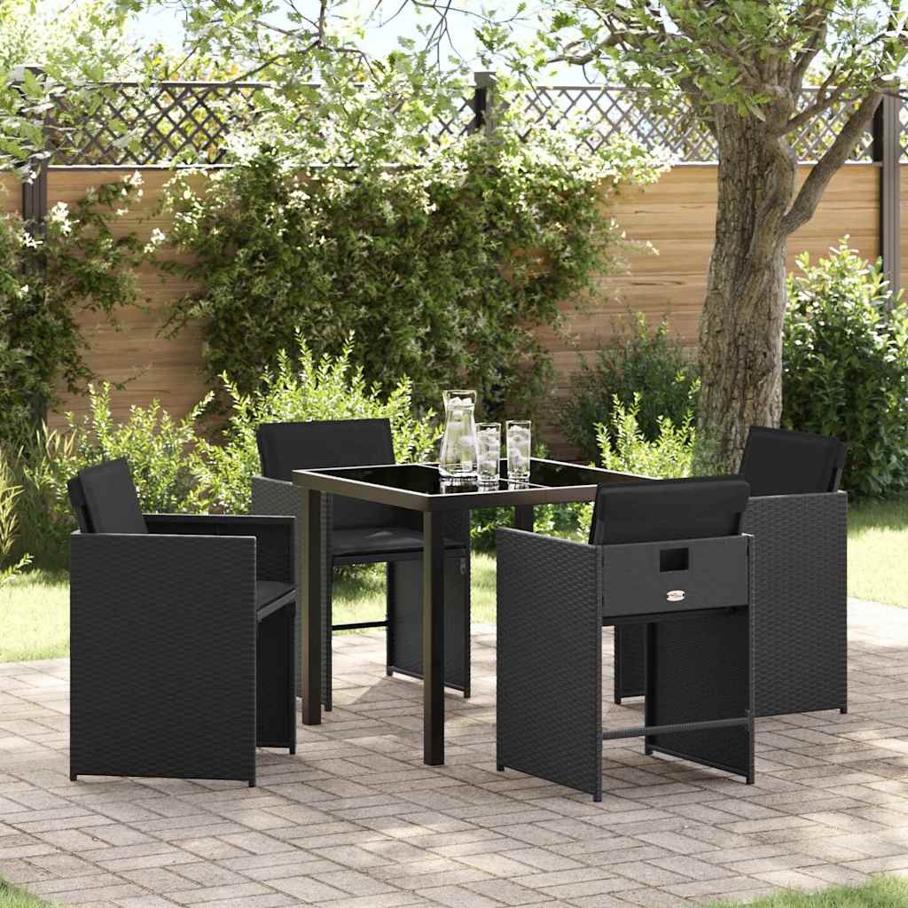 Outdoor Furniture Set Garden Dining 5 Pcs Black Poly Rattan