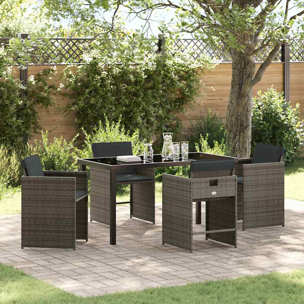 Garden Dining Set 5 Pcs Grey Poly Rattan