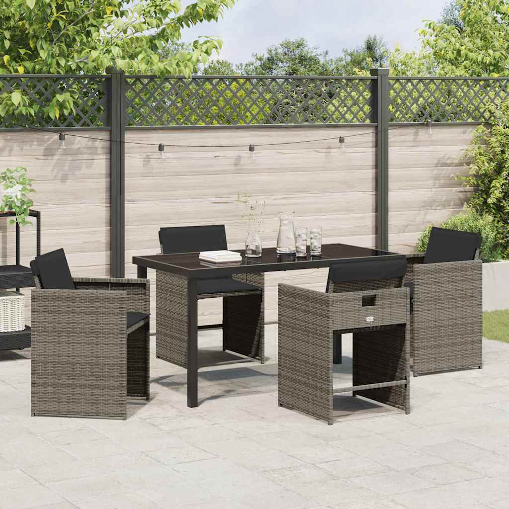 Garden Dining Set 5 Pcs Grey Poly Rattan