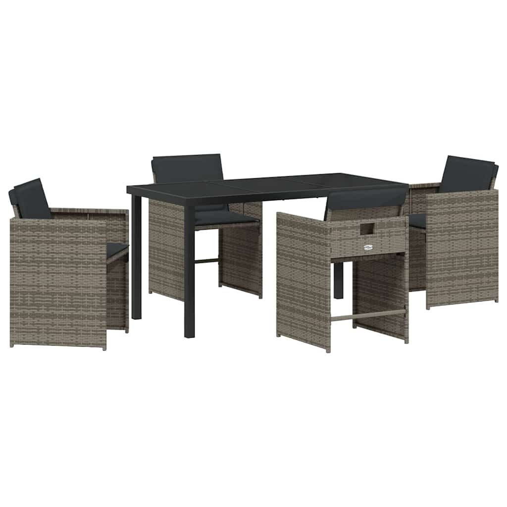 Garden Dining Set 5 Pcs Grey Poly Rattan