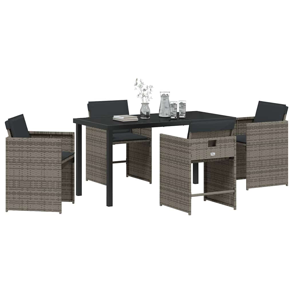 Garden Dining Set 5 Pcs Grey Poly Rattan