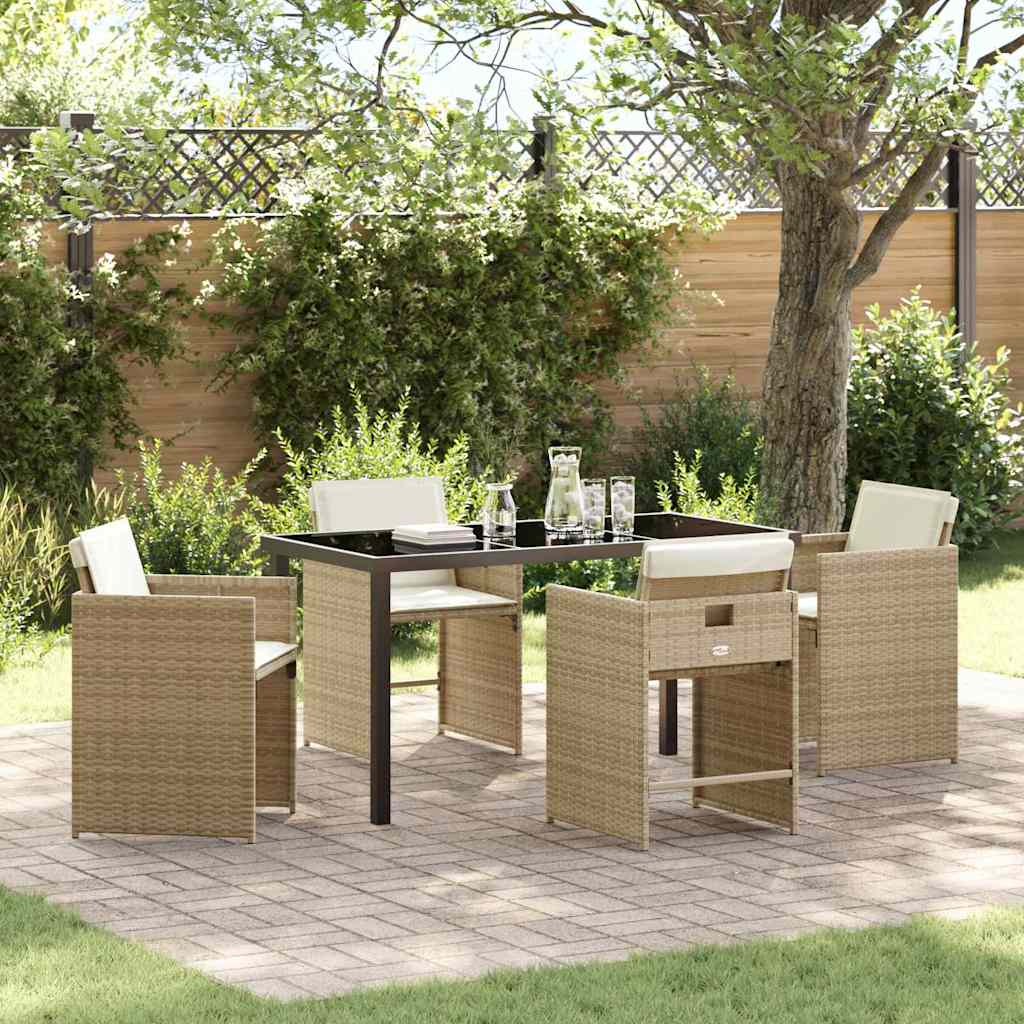 Garden Dining Set 5 Pcs Beige Poly Rattan