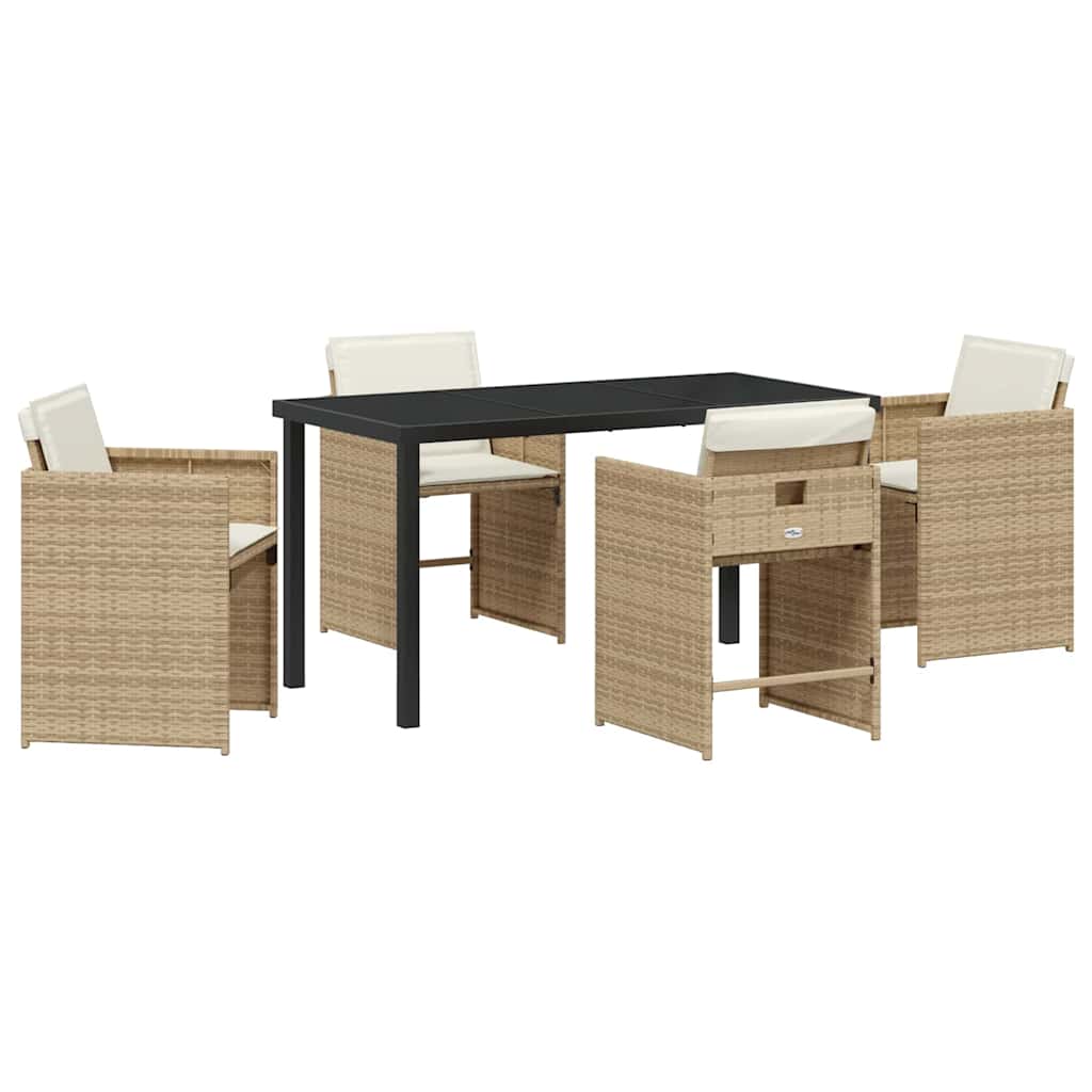 Garden Dining Set 5 Pcs Beige Poly Rattan