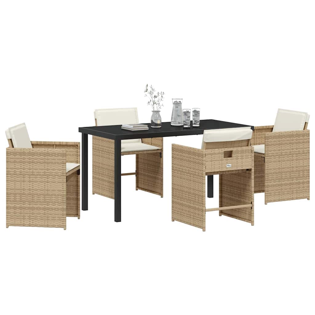 Garden Dining Set 5 Pcs Beige Poly Rattan