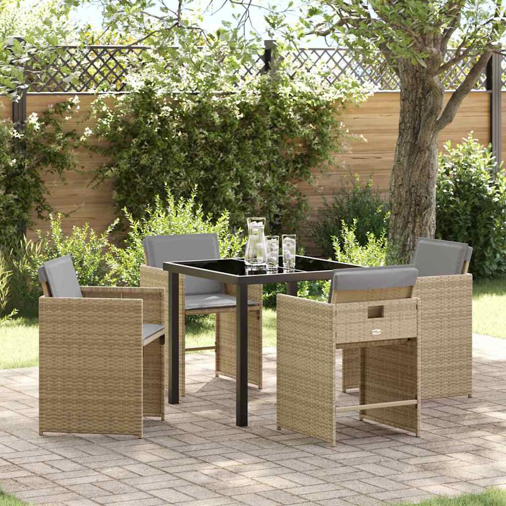 Garden Dining Set 5 Pcs Beige Poly Rattan