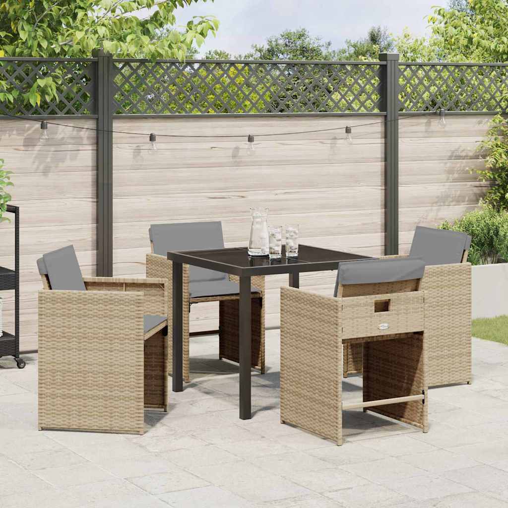 Garden Dining Set 5 Pcs Beige Poly Rattan