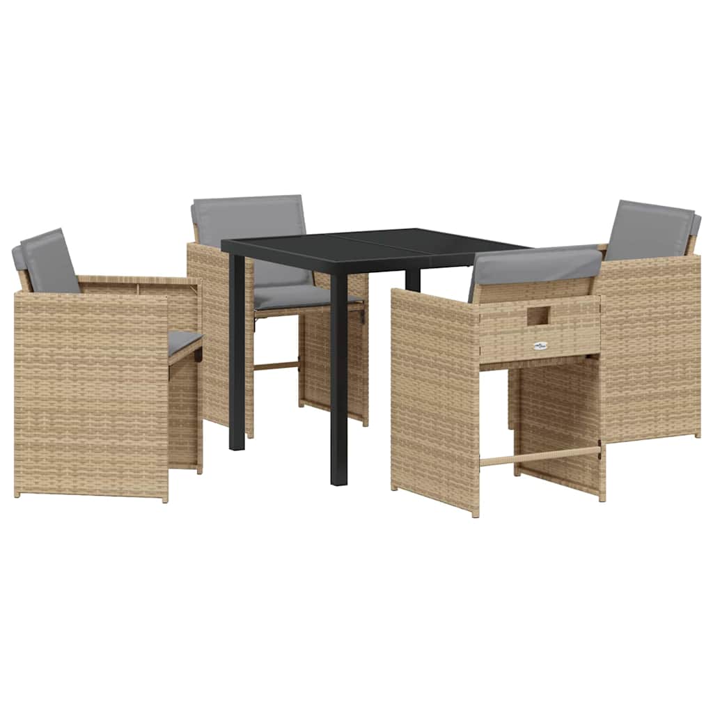 Garden Dining Set 5 Pcs Beige Poly Rattan