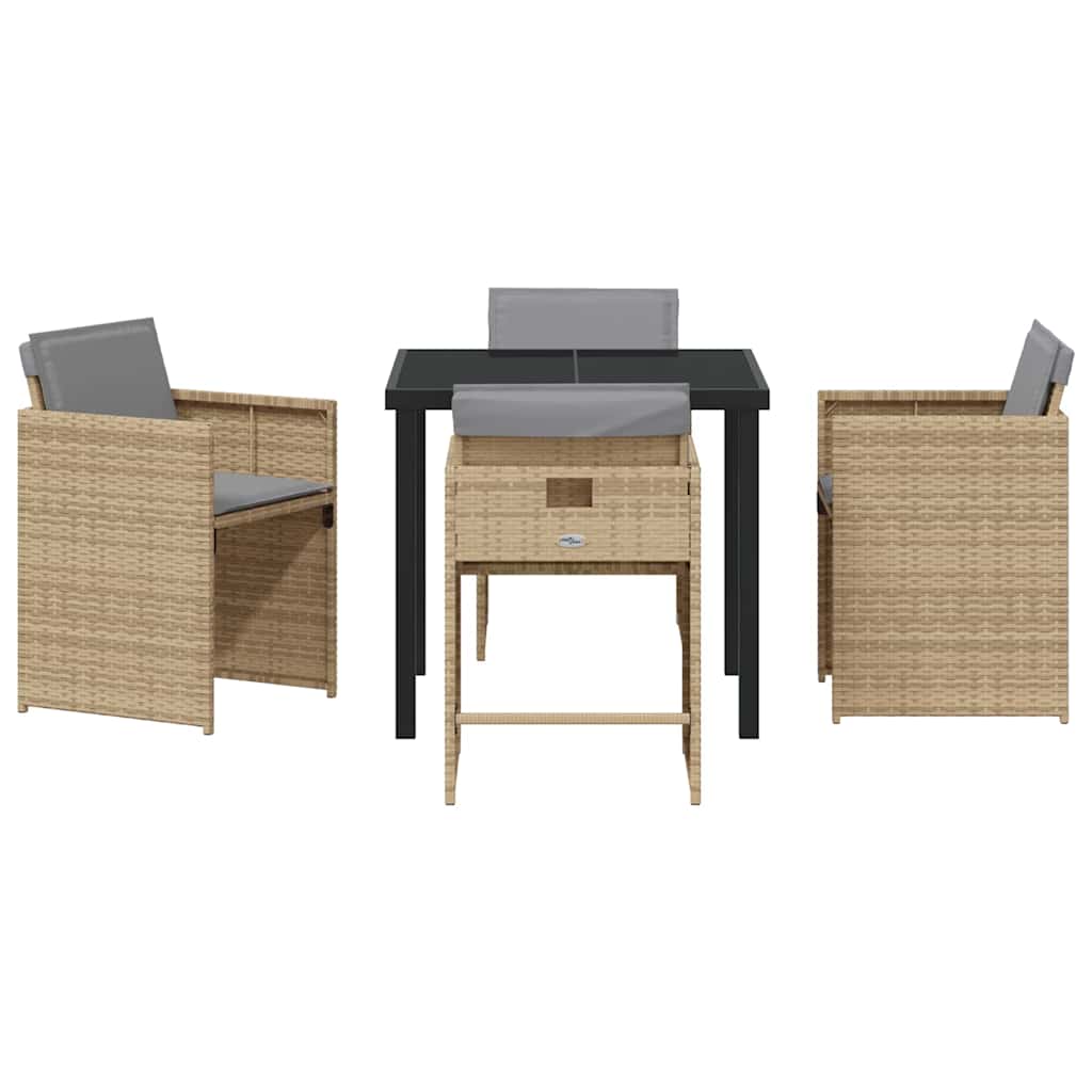 Garden Dining Set 5 Pcs Beige Poly Rattan