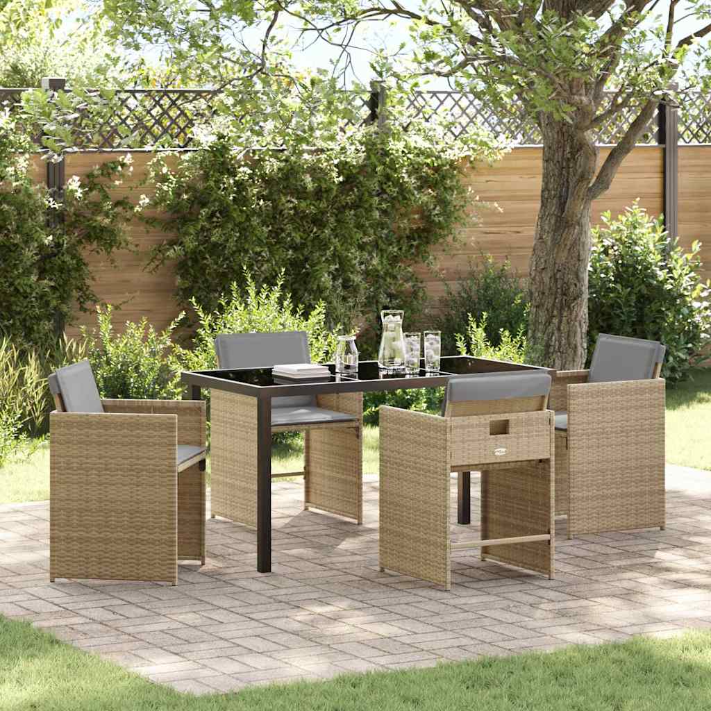 Garden Dining Set 5 Pcs Beige Poly Rattan