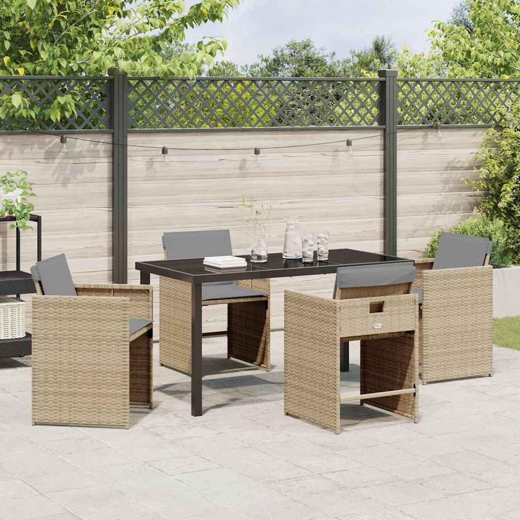 Garden Dining Set 5 Pcs Beige Poly Rattan