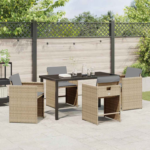 Garden Dining Set 5 Pcs Beige Poly Rattan