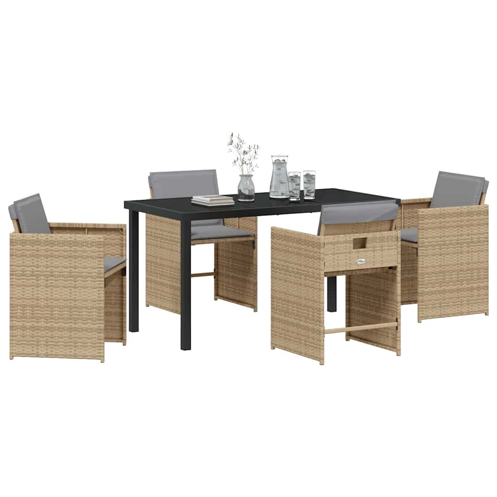 Garden Dining Set 5 Pcs Beige Poly Rattan