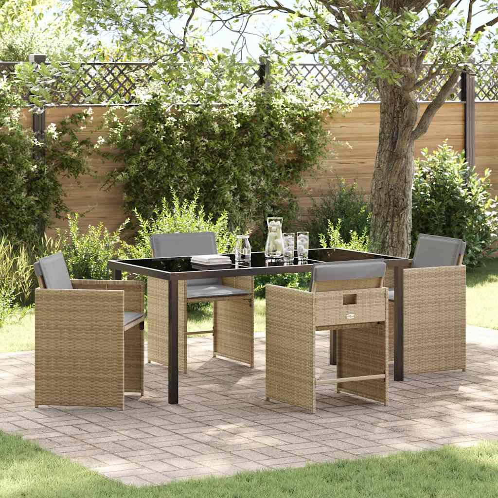 Garden Dining Set 5 Pcs Beige Poly Rattan