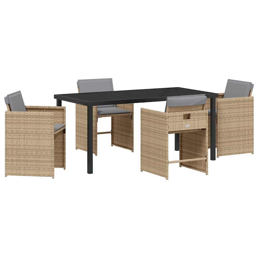 Garden Dining Set 5 Pcs Beige Poly Rattan