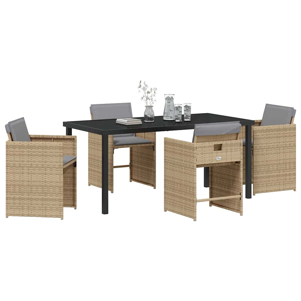 Garden Dining Set 5 Pcs Beige Poly Rattan