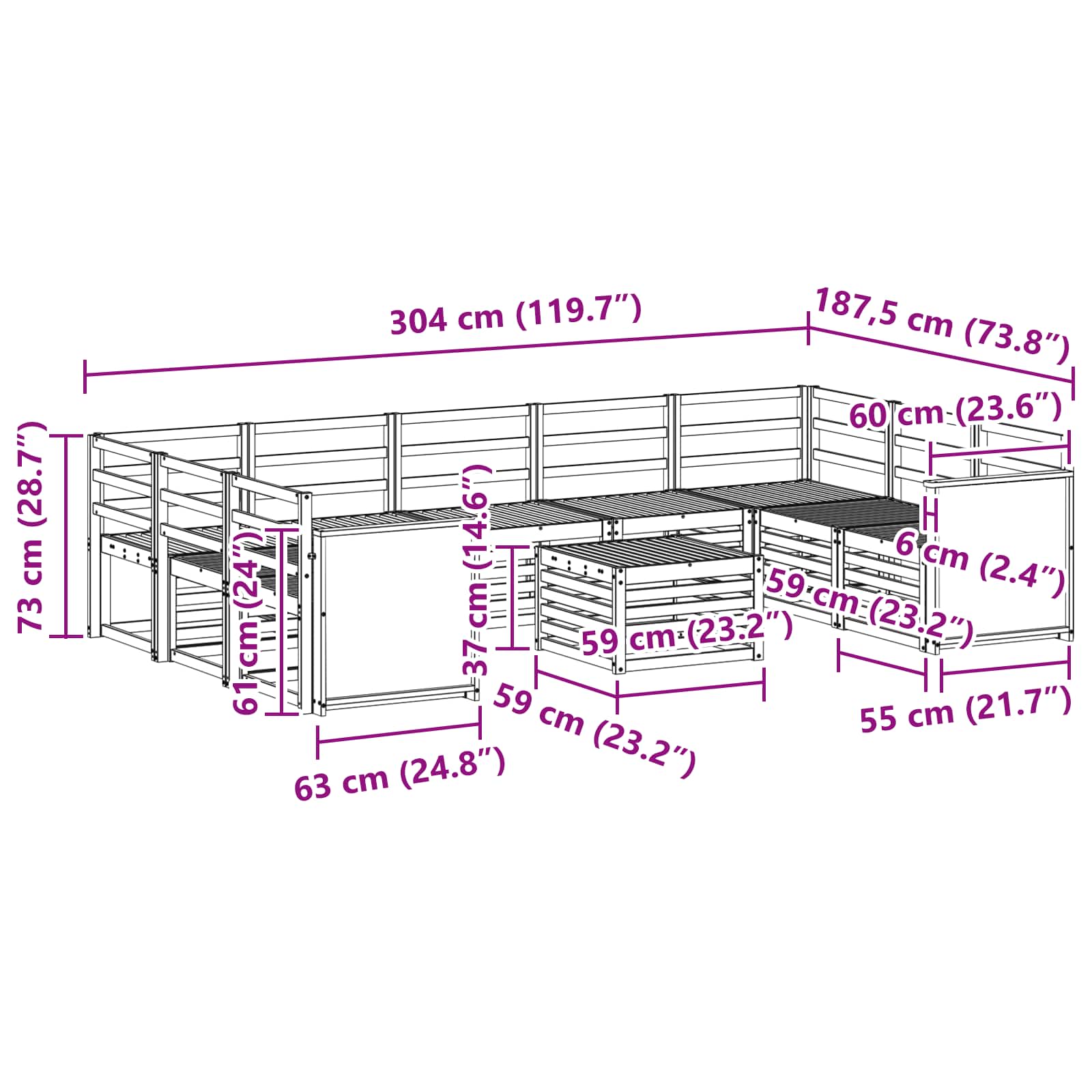 Sofa Sets Solid Acacia Wood