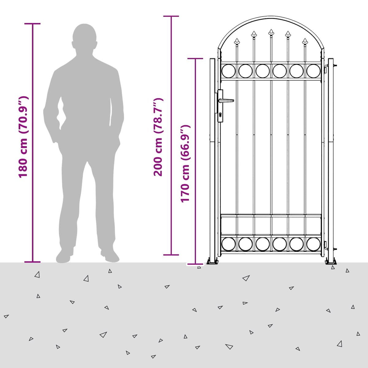 Garden Gate Grey Steel 200x88cm Lockable Fence Posts & 3 Keys ⭐ LED 200 cm