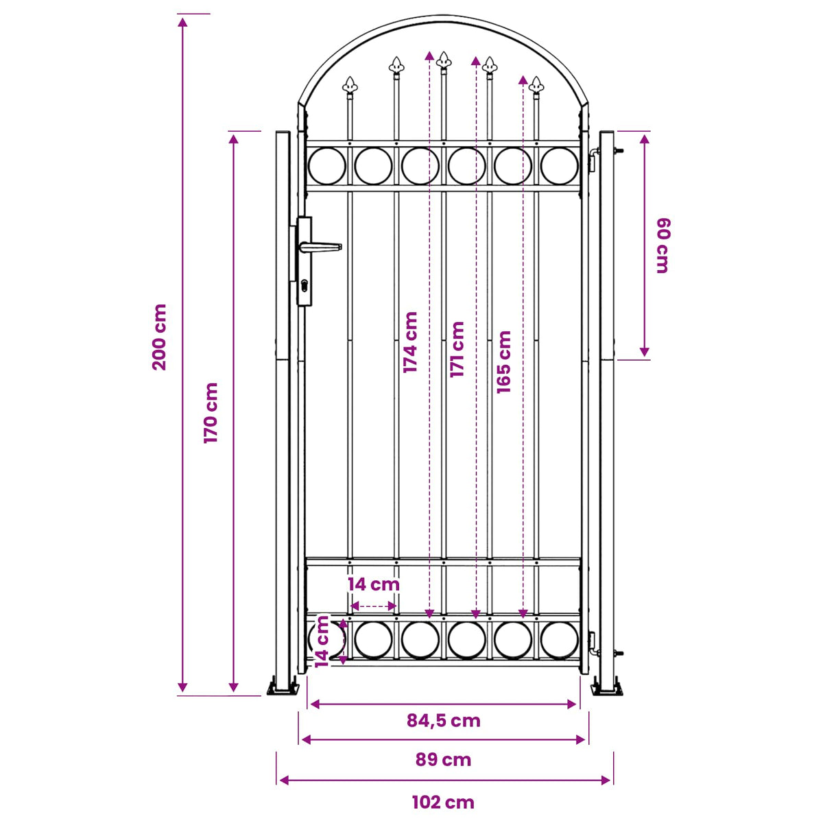 Garden Gate Grey Steel 200x88cm Lockable Fence Posts & 3 Keys ⭐ LED 200 cm