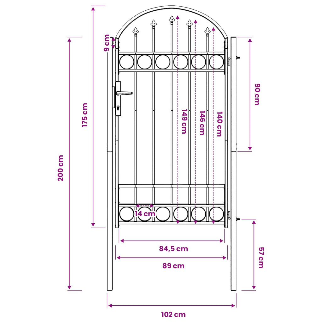 Fence Gate Assen 100 X 175 Cm Powder-Coated Steel Lockable